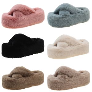 GAI GAI GAI Thick Bottom Fur Cotton Slippers Women Pink White Blue Black Outdoor Scuffs Winter Color 6