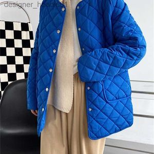 Women's Down Parkas Yitimoky Blue Jackets för kvinnor Fall Winter Oversize Puffer Quiltad Coat Casual Fashion Warm Down Pockets Outwear 220812 L230915