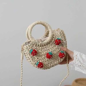 TOTES TORBY ROMPER CUTE Cherry Mała świeża słomka torba ręcznie tkana truskawkowa Messenger01 Stylisheendibags