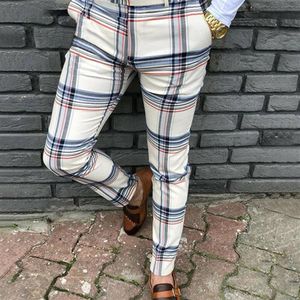 Calças masculinas homens xadrez longo calças finas imprimir tracksuit bottoms magro casual mens corredores suor calça harem fashion2593