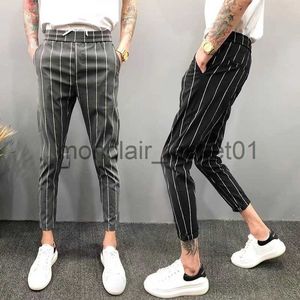 Herren Jeans Herren Business Casual Gestreifte knöchellange Hosen 2022 Sommer Koreanische Version Neuer Stil Slim-Fit Slimmer Look All-Match Kordelzug J230915