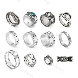 925 Sterling Silver Par Ring Retro slitna herr- och kvinnors par Ring Dual Color Emalj Tiger Head Ring 1: 1 Restaurering