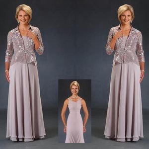 Ursula Mother of the Bride Dresses With Jacket Floor Length Lace Appliqued Chiffon Evening Clown for Weddings2027