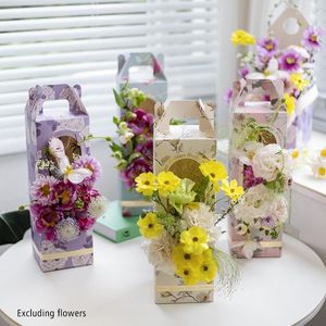 Envoltório de presente 1 pc portátil caixas de flores dobrável papel acessível sacos bolsa casamento rosa festa caixa de embalagem para doces bolo decoração de aniversário