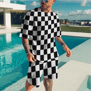 Fatos de treino masculino camiseta esportiva verão casual xadrez impressão shorts moda roupas com desconto preços promocionais