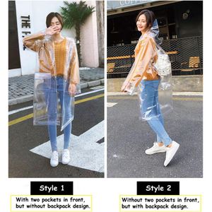 Adult transparent eva long women men fashion raincoat jackets girl fashion clear hooded Impermeable outdoor travel rain coats 20102057