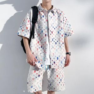 Herrspårar Summer Two Piece Set Checkerboard Casual T-shirt och Shorts Mens Sports Sport Fashion Short Sleeve Tracksude Men Suits