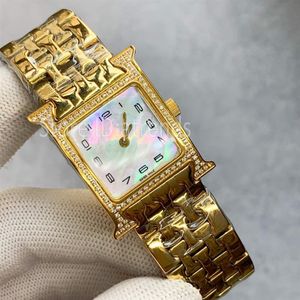 Top Fashion Quartz Titta på kvinnor Guld Silver Dial Rhinestone Bezel Full rostfritt stål Band armbandsur Classic Square Design Ladies316C