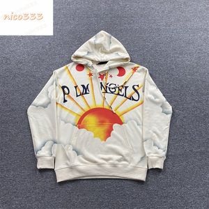 24SS Sunrise Clouds Stars Moon Monogrammed Terry Cotton Drawstring Gevşek Çok yönlü sıradan erkekler ve kadınlar moda ağır hoodie