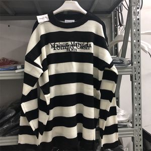 Men's Sweaters Y2K Black White Stripe Jacquard MM6 Margiela Embroidery Sweater Men Women Oversize Hiphop Harajuku Sweatshirts Sweater 230914