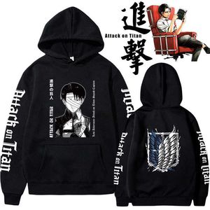 Atak na tytan anime z kapturem Hot Sale Pullovers Bluzy Levi Ackerman Graphic Printed Tops Casual Hip Hop Streetwear