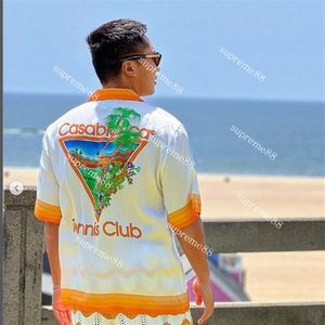 Casablanca 23ss Designer Camisas Branco Laranja Cactus Quadra de Tênis Masculino e Feminino Camisa Havaiana de Manga Curta Casablanc Button Up S308k