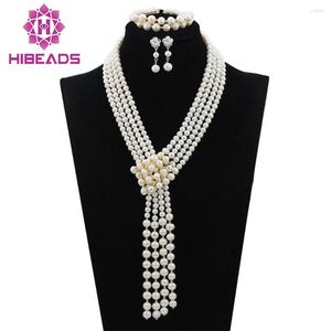 Necklace Earrings Set Romantic Wedding Accessory Jewerly Bridal White Pearl Beads African Costume Bracelet ALJ785