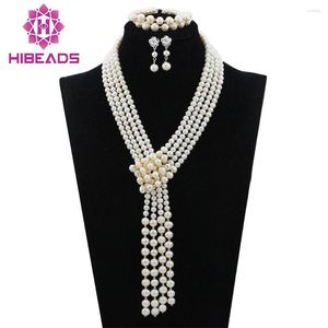 Collana Orecchini Set Accessorio per matrimonio romantico Gioielli da sposa Perle bianche Bracciale costume africano ALJ785