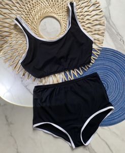 Fashion Designer Sport Bikinis Set Tank Solid Swimsuit Black White Swimwear High Waist Brand Push Up Bathing Suits Female S-XL With Tags Female Maillot de bain femme