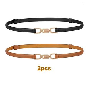 Belts 2 Pack Portable Slim Waist Belt Women Thin Leather Gold Metal Buckle Waistband For Dress Panty Clothes