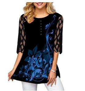 Blusas femininas camisas camisa blusa plus size 5xl sólido preto tops o-pescoço splice malha renda meia manga primavera verão casual solto camisa feminina 230915