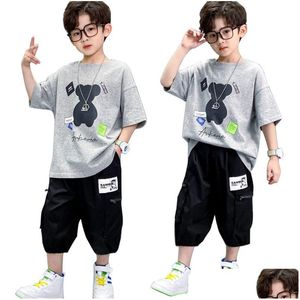 Kleidung Sets Neue Shorts Kinder Mittleren Und Älteren Jungen Cartoon Designer Zwei Stück Set Sommer Sportswear Koreanischen Stil Kinder T-shirt Dhnir