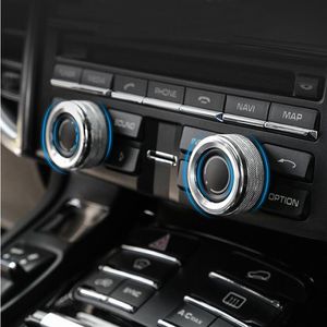 Bilstyling klistermärke Chrome Inner Car Air Conditioning Knobs Audio Decorative Circle Rings Cover Trim for Porsche Macan Cayenne Pan1840