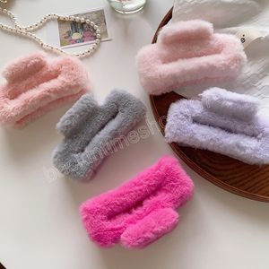 Women Fluffy Grab Clip Hairpin Plush Colorful Hair Claw Faux Fur Square Hair Clip Back Of The Head Clip Hair Accessories