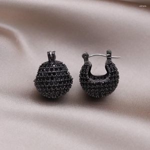 Hoop Earrings 2023 Korean Design Fashion Jewelry Black Zircon Round Ball Luxury Women's Evening Party Accessories