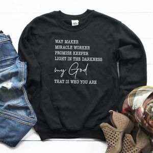 Yol Maker Mucize İşçi Tanrı Sweatshirt Kadınlar Mektup Baskı Hıristiyan Hoodies İncil Ayet Kazakları İsa Giysileri Damla T200411259T