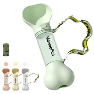 Dog Bowls matare Mewoofun Pet Water Bottle Feater Bowl 2 i 1 läckfast bärbar mat husdjur utomhus reser dricka inkluderar poop väska 230915