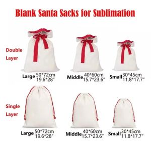 Sublimation Double Layer Blank Santa Sacks DIY Personalized Drawstring Bag Gift Pocket Heat Transfer Christmas Decorations WLY935