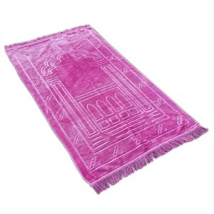 Blankets Deluxe Soft Prayer Rug Blanket Home Embroidery Gift Islamic Muslim Tassel Tapestry Decoration Carpet Bedroom Purple 230914