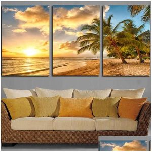 Paintings Hd Print Painting Modar Home Decor Pictures 3 Pieces Sea Beach Dusk Landscape Frame Wall Art Poster Modern Living Room Drop Dhcme