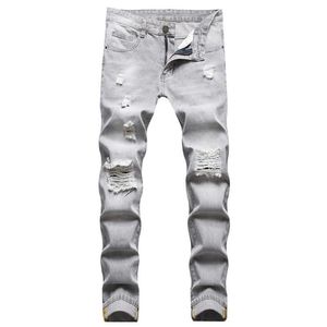 Mäns jeans 2021 Casual Ripped Straight Sand Fried Gray240o