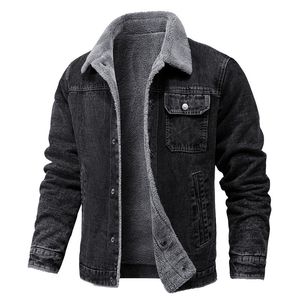 Мужские куртки, зимняя куртка с лацканами из овечьей шерсти, утепленная джинсовая ткань высокого качества, повседневная, плотная, теплая, с хлопковой подкладкой, 230915