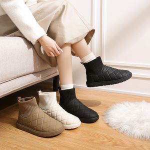 Flerfärgad fleece-strumpor skor kvinna vit svart brun läder utomhus sport snöstövlar färg3