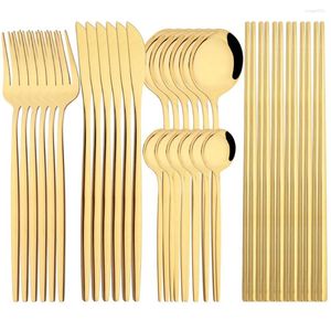 Servis uppsättningar Western 30st Knife Fork Spoons Chopsticks Cutsly Set High Quality Rostly Steel Kitchen Table Provis