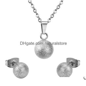 Conjuntos de jóias ouro sier bola redonda conjunto de aço inoxidável feminino festa pingente colar brincos entrega gota dhm5g