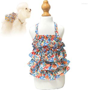 Одежда для собак, платье из хлопка с цветочным принтом, эластичная одежда для милых щенков, праздничный костюм, юбка, весенне-летняя милая одежда