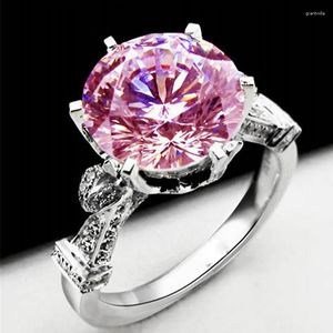 Klusterringar riktigt solid 925 sterling silver diamant för kvinnor lyxig bröllop lotus blomma 6ct rosa topas ädelsten ring smycken
