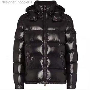 Women's Down Parkas Men Down Quilted Nylon Jacket Zipper Pockets Black Parkas Designer Male Snap-off Detachable Hood Warm Winter Coat L230915