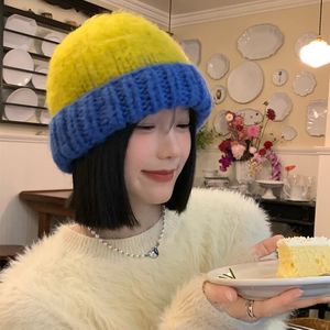 Beanie/Skull Caps Japanese Y2K Vintage Pile Cap Fashion Color Matching Knit Women's Caps Winter Korean Warm Keeping Plush Beanie Hat Trend 230915