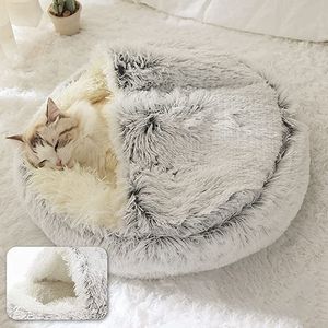 kennels pens Winter Long Plush Pet Cat Bed Round Cushion House Warm Basket Sleep Bag Nest Kennel 2 In 1 For Small Dog 230915