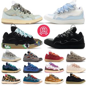 2023 Luxury Designer Shoes Herr Mens Womens Curb Sneakers Laceup Style 90s Extraordinärt präglat läder i Nappa Calfskin Shoe Platform Sole Trainers 35-46