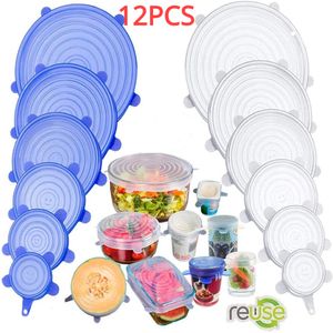 Kitchen Storage Organization 12PCS Silicone Cover Stretch Lids Reusable Airtight Food Wrap Covers Keeping Fresh Seal Bowl Cookware 230915