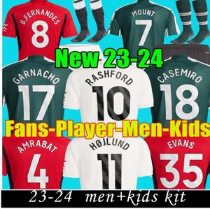 2023 24 Rashford Mount Soccer Jerseys B. Fernandes Garnacho Hojlund Martinez 23 2024 Casemiro Amrabat Evans Recuilon Kit Shirt Men Kids مجموعات الجوارب الموحدة