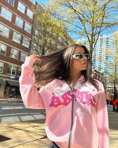 Kvinnors hoodies tröjor Y2K European och American Street Plus Size Loose Pink Printed Pattern Dragkedja Hoodie Hip Hop Fashion Friends Party Clothes 230914