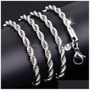 Kedjor 925 Sterling Sier 2mm M Twisted Rope Chain Halsband för kvinnor Män Fashion Jewelry 16 18 20 22 22 26 28 30 Inches Drop Delivery Dhwgi