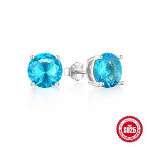 925 Sterling Silver Blue Zircon Stud Earrings 4 Prong Seting 8mm Oval Cz Diamond Luxury Fashion Women Earrings Accessories