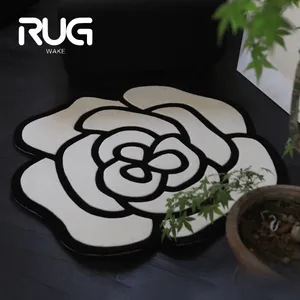 RugWake Tappeto Premium con fiori di camelia Tappeto da comodino Tappeto spesso per camera da letto Tappeto fatto a mano Leggero personalizzazione domestica di lusso