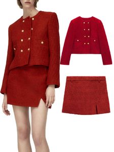 Tvådelt klänning Autumn Ladies Match Casual Texture Double Breasted Suit Jacket och hög midje kjolkontor Professional Wear 230914