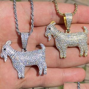 14k real sólido cobre cabra pingente bling zircônia cúbica colar com m 24 Polegada corda gelado ouro sier hiphop masculino entrega direta