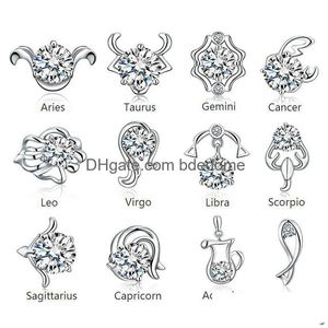 Ohrstecker Luxus Twee Constellations Silber Überzogene Ohrringe CZ Zirkonia Diamant Sternzeichen Für Frauen Damen Modeschmuck Drop Lieferung Dhvjc